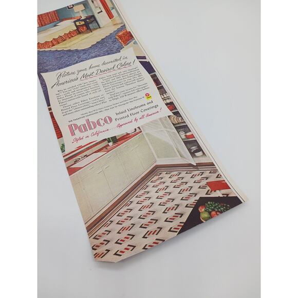 Vtg 1949 Pabco Inlaid Linoleums Painted Floor Covering Luminall Print Ad Kitchen - Picture 3 of 6